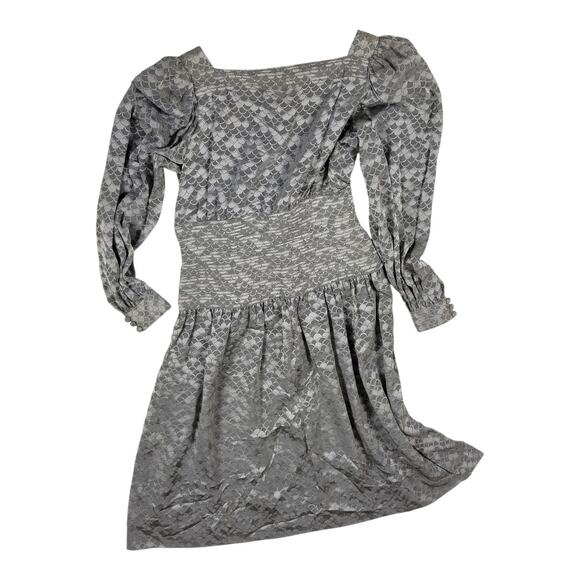 Saks 5th Ave Vintage Adelel Simpson Gray Long Sleeve Zip Back Dress  Size 10 - Picture 1 of 16